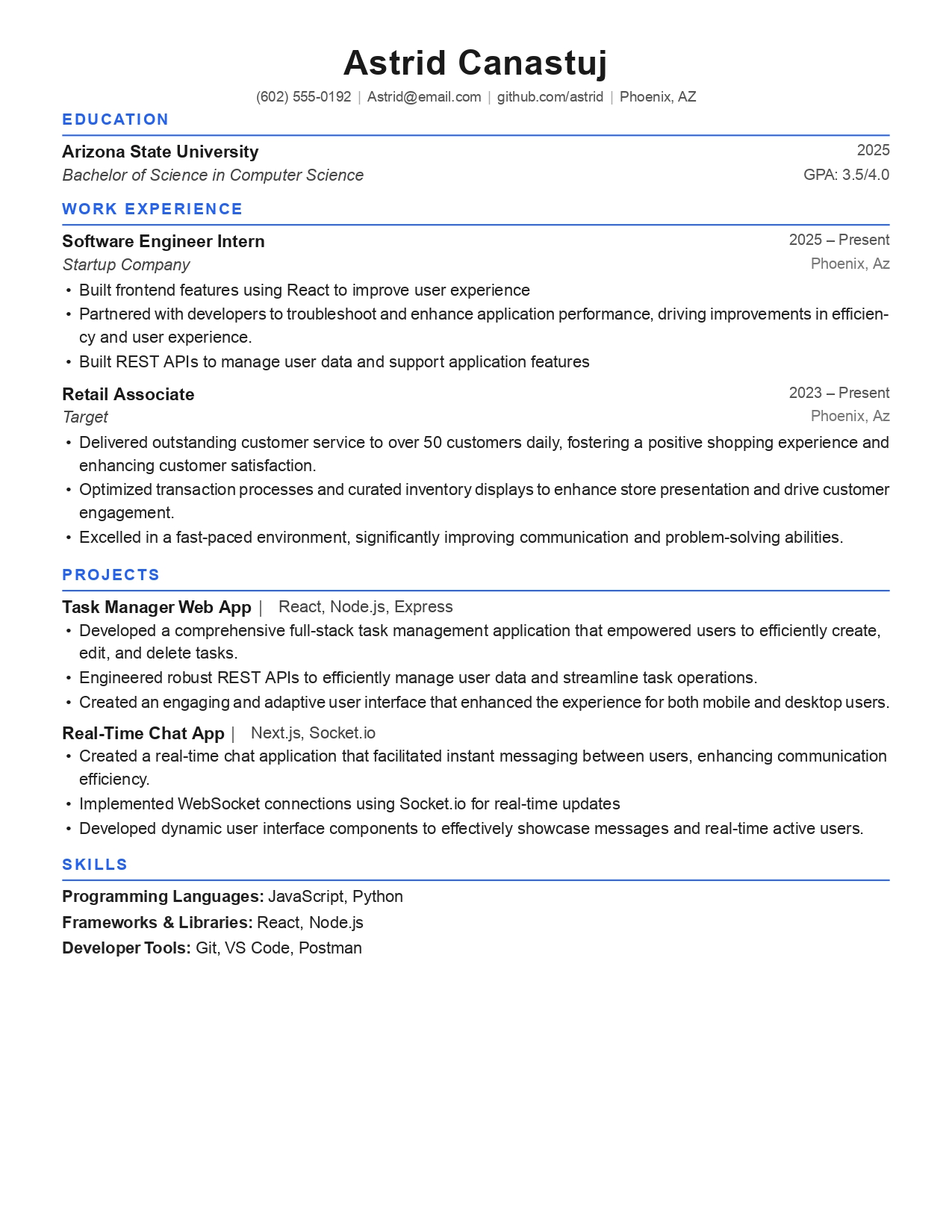 Student Resume After