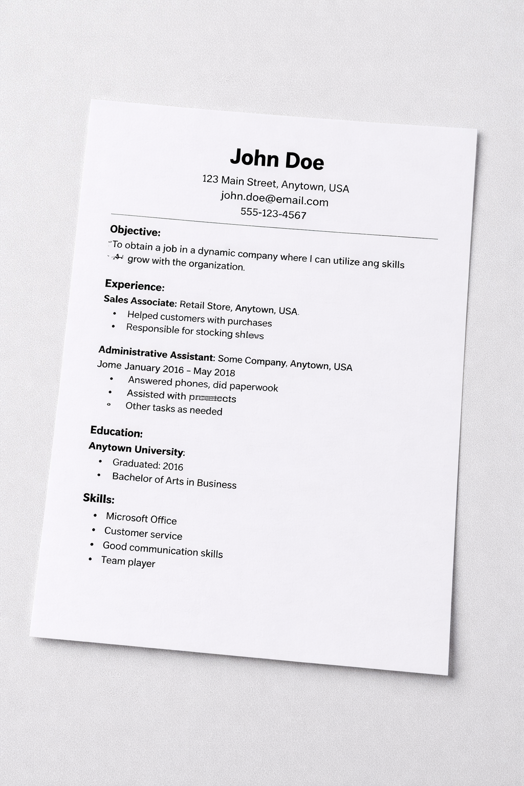 Bad resume example